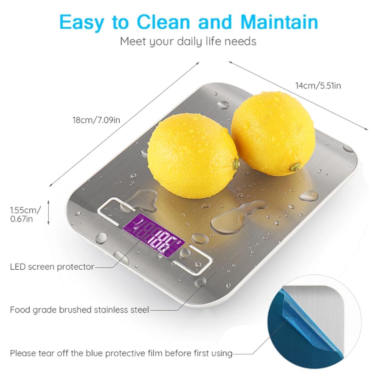 Digital Kitchen Scale 5KG/1g – Stainless Steel, LCD Display