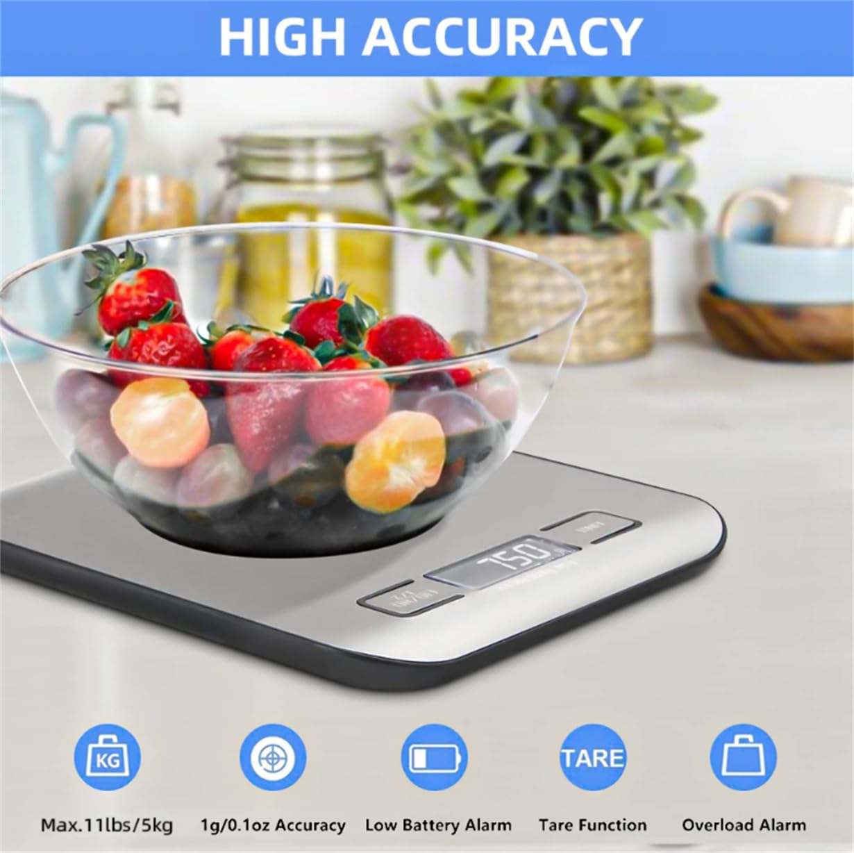 Digital Kitchen Scale 5KG/1g – Stainless Steel, LCD Display